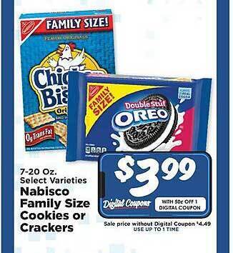 IGA Nabisco family size cookies or crackers offer