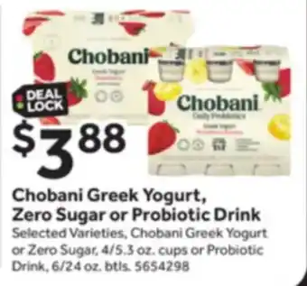 Stop&Shop Chobani Greek Yogurt, Zero Sugar or Probiotic Drink offer