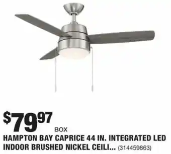 The Home Depot Hampton Bay Caprice 44 In. Intergrated LED Indoor Brushed Nickel Ceiling Fan offer