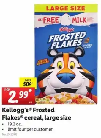 Lidl Kellogg's Frosted Flakes Cereal, Large Size 19.2 oz offer