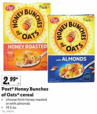 Lidl Post Honey Bunches of Oats Cereal 14.5 oz offer