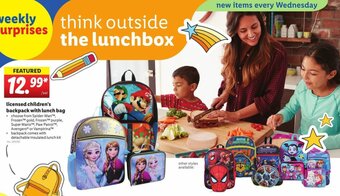 Lidl Licenced Children's BackPack With Lunch Bag offer