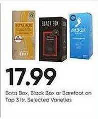 Stater Bros Bota box, black box or barefoot on tap offer