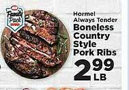 IGA Hormel always tender boneless country style pork ribs offer