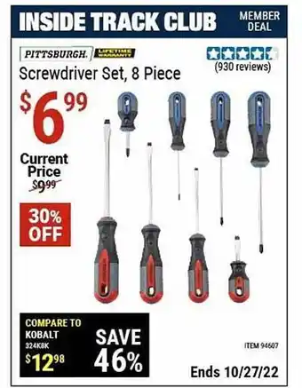 Harbor Freight Tools Pittsburgh screwdriver set, 8 piece offer