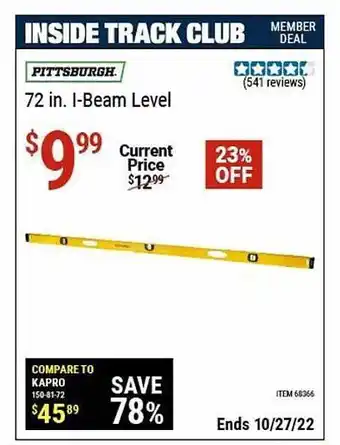 Harbor Freight Tools Pittsburgh 72 in. i-beam level offer