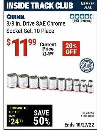 Harbor Freight Tools Quinn drive sae chrome socket set, 10 piece offer