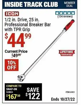 Harbor Freight Tools Icon drive, 25 in. professional breaker bar with tpr grip offer
