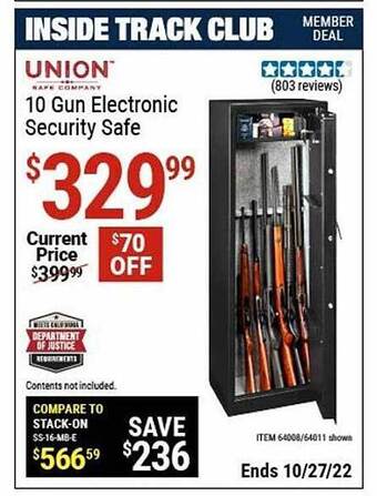 Harbor Freight Tools Union 10 gun electronic security safe offer