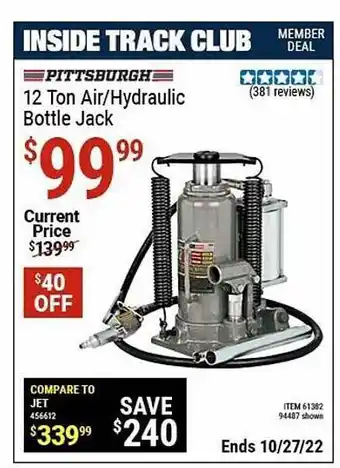Harbor Freight Tools Pittsburgh 12 ton air or hydraulic bottle jack offer
