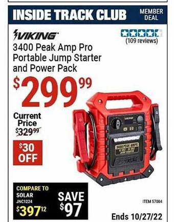Harbor Freight Tools Viking 3400 peak amp pro portable jump starter and power pack offer