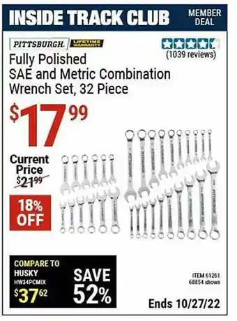 Harbor Freight Tools Pittsburgh fully polished sae and metric combination wrench set offer