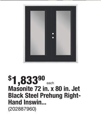 The Home Depot Masonite 72 in. x 80 in. jet black steel prehung right-hand inswing full lite clear glass patio door with brickmold offer