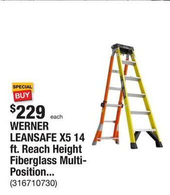 The Home Depot Werner leansafe x5 14 ft. reach height fiberglass multi-position ladder, 375 lbs. load capacity type iaa offer