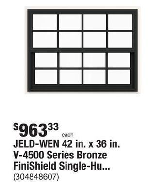 The Home Depot Jeld-wen 42 in. x 36 in. v-4500 series bronze finishield single-hung vinyl window with 8-lite colonial grids/grilles offer