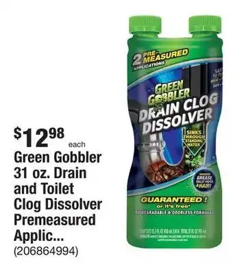 The Home Depot Green gobbler 31 oz. drain and toilet clog dissolver premeasured applications offer