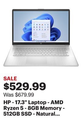 Best Buy Hp - 17.3" laptop - amd ryzen 5 - 8gb memory - 512gb ssd - natural silver offer