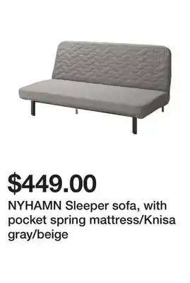 Ikea Nyhamn sleeper sofa, with pocket spring mattress/knisa gray/beige offer