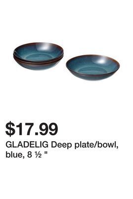 Ikea Gladelig deep plate/bowl, blue, 8 ½ " offer