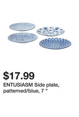 Ikea Entusiasm side plate, patterned/blue, 7 " offer