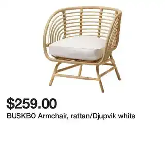 Ikea Buskbo armchair, rattan/djupvik white offer