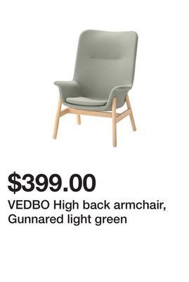 Ikea Vedbo high back armchair, gunnared light green offer