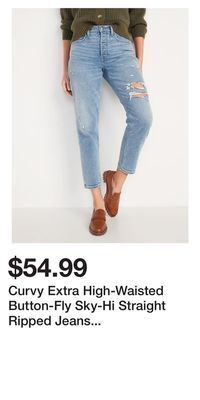 Old Navy Curvy extra high-waisted button-fly sky-hi straight ripped jeans for women offer
