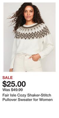 Old Navy Fair isle cozy shaker-stitch pullover sweater for women offer