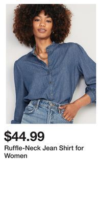 Old Navy Ruffle-neck jean shirt for women offer