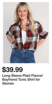 Old Navy Long-sleeve plaid flannel boyfriend tunic shirt for women offer