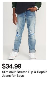Old Navy Slim 360° stretch rip & repair jeans for boys offer