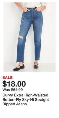 Old Navy Curvy extra high-waisted button-fly sky-hi straight ripped jeans for women offer