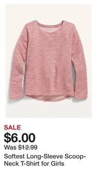 Old Navy Softest long-sleeve scoop-neck t-shirt for girls offer