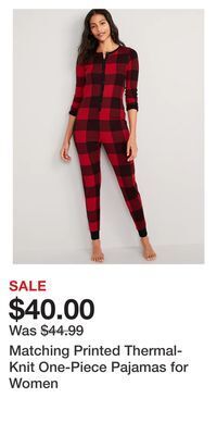 Old Navy Matching printed thermal-knit one-piece pajamas for women offer