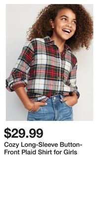Old Navy Cozy long-sleeve button-front plaid shirt for girls offer