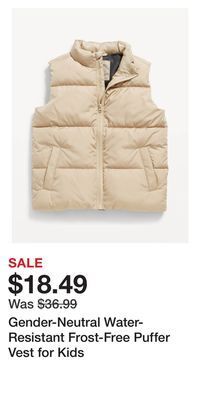 Old Navy Gender-neutral water-resistant frost-free puffer vest for kids offer