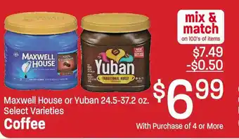 Coffee Maxwell House or Yuban 24.5-37.2 oz.