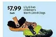 Aldi Lily & danchildren's warm lined clogs offer