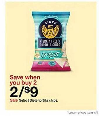 Target Select siete tortilla chips offer