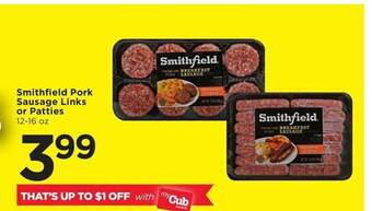 Cub Foods Smithfield pork sausage links or patties offer