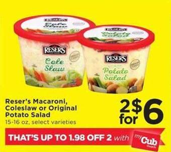 Cub Foods Reser's macaroni, coleslaw or original potato salad offer
