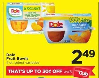 Cub Foods Dole fruit bowls offer