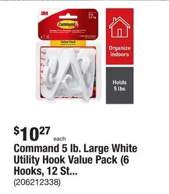 The Home Depot Command 5 lb. large white utility hook value pack (6 hooks, 12 strips) offer