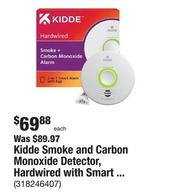 The Home Depot Kidde smoke and carbon monoxide detector, hardwired with smart features and voice alert offer