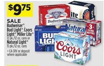 Dollar General Budweiser bud light, coors light, miller lite or natural light offer