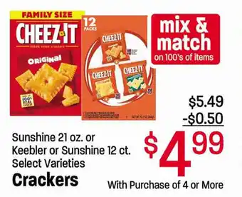 Lin's Market Crackers Sunshine 21 oz. or Keebler or Sunshine 12 ct. offer