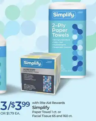 Rite Aid Simplify paper towel or facial tissue offer