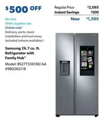 Sam's Club Samsung 26.7 cu. f refrigerator with family hub™ offer