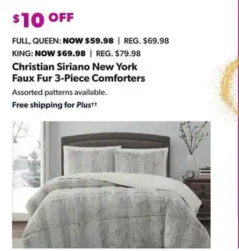 Sam's Club Christian siriano new york faux fur 3-piece comforters offer