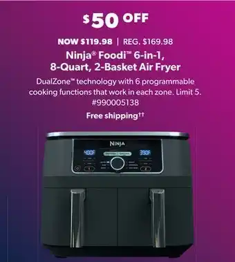 Sam's Club Ninja® foodi™ 6-in-1, 8-quart, 2-basket air fryer offer